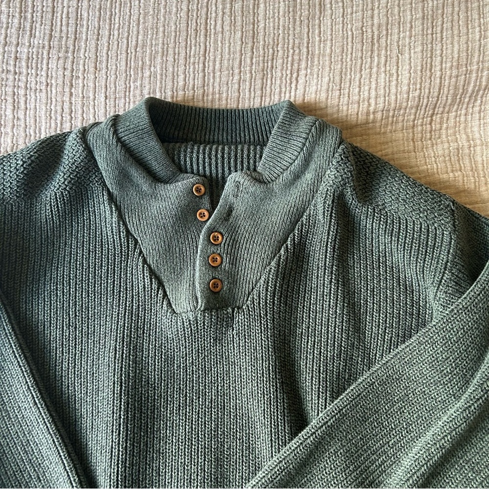 Green Sweater with Button Detail